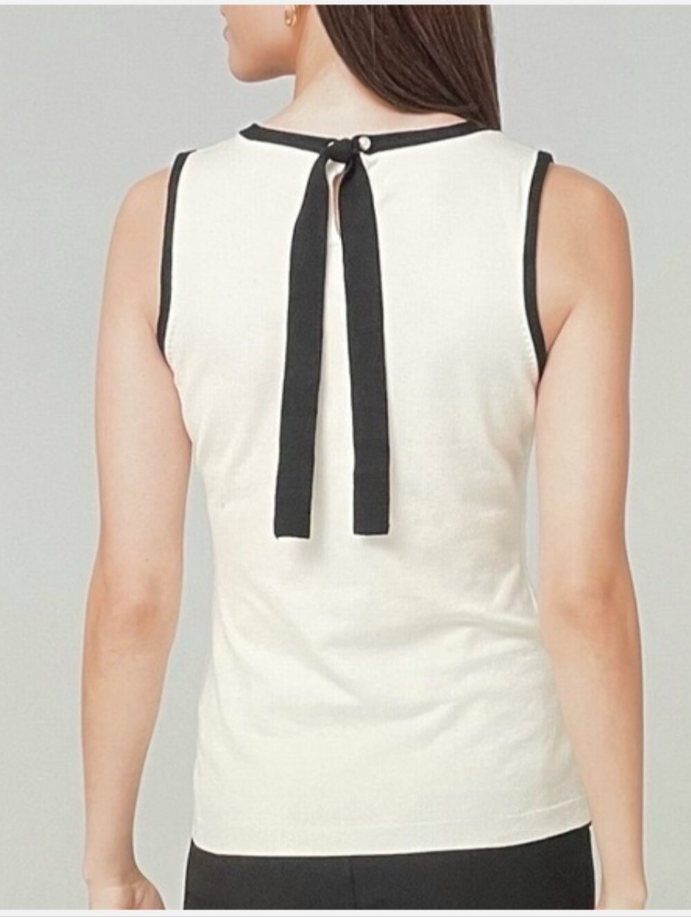 White House Black Market White Tank Top with Black Trim and Back Tie